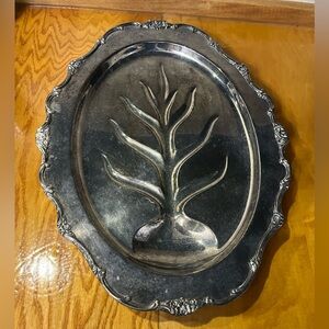 Silver Toned Meat Platter  Vintage Carving Tree Channels Classic Ornate
